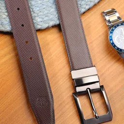 ZEVORA Men Textured Leather Reversible Belt-image-49