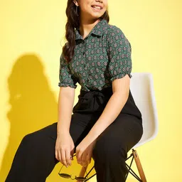 StyleStone Girls Black Green Printed Basic Jumpsuit-image-81
