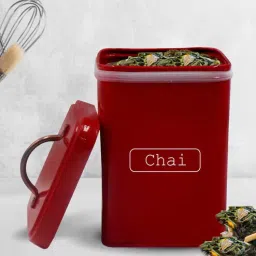 Steel Red Airtight Chai Jar By Market 99-picture-40
