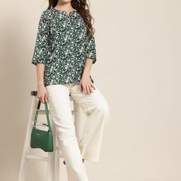 HERE&NOW Floral Printed Notched Round Neck Straight Kurti-picture-9