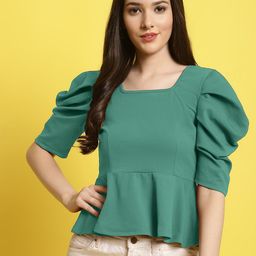 Fabflee Square Neck Puff Sleeves Peplum Top-image-18