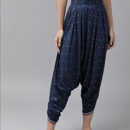 W Women Navy Blue & Pink Printed Dhoti Pants-picture-52
