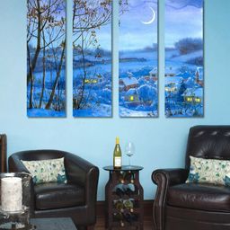 999Store Blue 4 Panel Snow Fall Wall Art-28