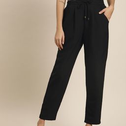 all about you Women Black Slim Fit Solid Trousers-image-39