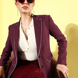 QUIERO Women Self Design Slim Fit Single-Breasted Blazer-image-73
