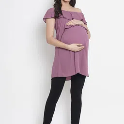 SIDE KNOT Off-Shoulder Ruffled Longline Maternity Top-image-9