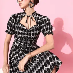 Style Quotient Women Black Geometric New Neckline Dress-image-31