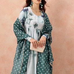 all about you Floral Printed Pleated Kurta With Trousers & Dupatta-picture-9