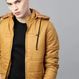 Roadster Men Mustard Yellow Solid Padded Jacket-picture-38