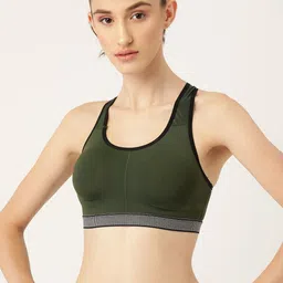 DressBerry Olive Green Solid Workout Bra - Lightly Padded-image-42