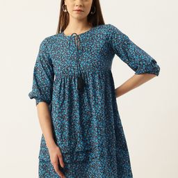 Rue Collection Ditsy Floral Printed Tie-Up Neck Gathered Mini Dress-image-18