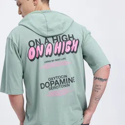 glitchez Hooded Drop-shoulder Typography Printed Relaxed Fit T-shirt-image-26