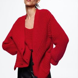 MANGO Women Red Cable Knit Sustainable Cardigan-image-68