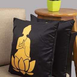HOUZZCODE Black & Yellow Set of 2 Ethnic Motifs Square Cushion Covers image 1