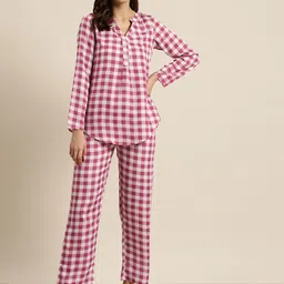 Qurvii Women Checked Crepe Shirt with Trousers-image-18