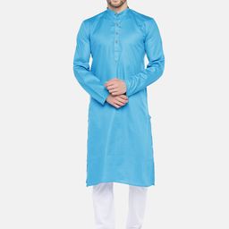 RAJUBHAI HARGOVINDAS Men Blue Woven Design Straight Kurta-image-43