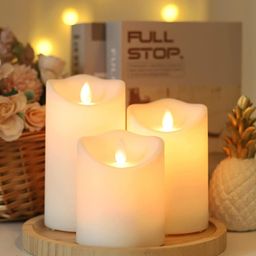 LTETTES White 3 pieces Pillar LED Candles-24