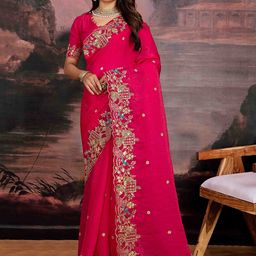 NANDKASHI Embellished Embroidered Satin Saree-picture-29