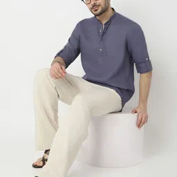 Ethnicity Mandarin Collar Chanderi Cotton Kurta-image-38