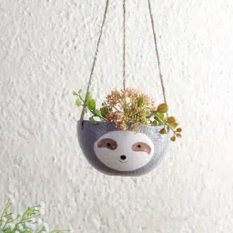 Aapno Rajasthan Winter Collection Grey Ceramic Baby Face Hanging Planter - Set of 1-26