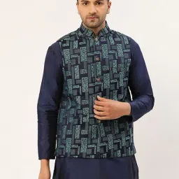 Jompers Blue Regular Fit Self Pattern Nehru Jacket-picture-18