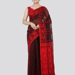 Pinkloom Black & Red Cotton Woven Saree-picture-26