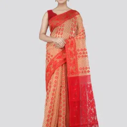 Pinkloom Beige & Red Cotton Woven Saree-picture-24