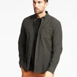 Lindbergh Dark Olive Self Design Button Down Collar Shirt-image-64