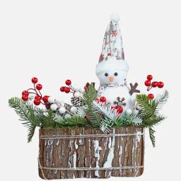 Little Surprise Box Christmas Dcor Red UnisexSnowman With Big Rectangular Wooden Log Table Dcor-image-2