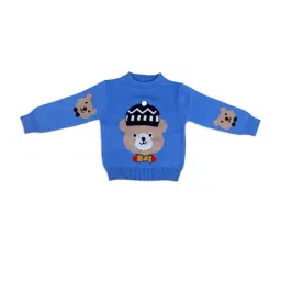 Baby Moo Kids Blue Applique Full Sleeves Sweater-50