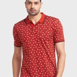 ColorPlus Orange Cotton Tailored Fit Printed Polo T-Shirt-picture-46