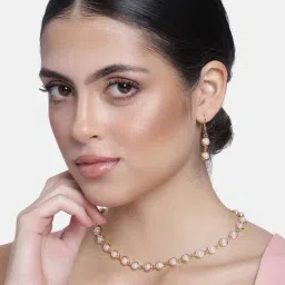 Estele Gold-Plated White Pearl Studded Necklace & Earring Set for Women-image-74