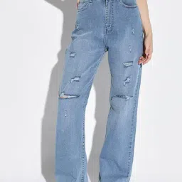 showoffff SHOWOFF Light Blue Denim Distressed Mid Rise Jeans-picture-33