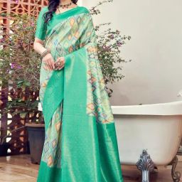 Satrani Green Woven Saree With Unstitched Blouse-image-45