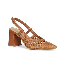 Saint G Women Woven Design Laser Cuts Block Sandals Heels-36