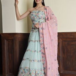 MILU MADAN Women Floral Embroidered Beads and Stones Lehenga Choli With Dupatta-image-36