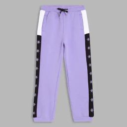 Blue Giraffe Girls Purple Cotton Color Block Trackpant-image-78