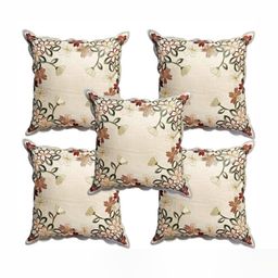 TANLOOMS Maroon & Green 5 Pieces Floral Embroidered Square Cushion Covers-58