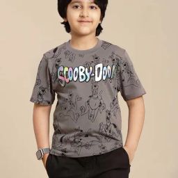 Kidsville Scooby Doo Printed Regular Fit Grey T-Shirt For Boys-image-63