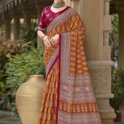 Satrani Multi Pure Cotton Printed Saree With Unstitched Blouse-picture-25