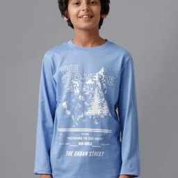 Under Fourteen Only Boys Blue Cotton Printed T-Shirt-image-35