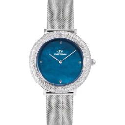 DANIEL WELLINGTON Crystal Bezel Mother of Pearl Blue Round Dial Analogue Women Watch - DW00100825K-40