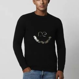 Peter England Jeans Black Slim Fit Printed Sweatshirt-30