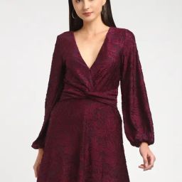 Guess Maroon Self Full Sleeves Dress-image-2