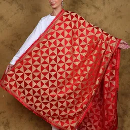 Exotic India Phulkari Thread Embroidered Dupatta From Punjab Jhalar Border & Latkan Pallu-picture-30