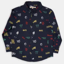 Angel & Rocket Kids Navy Cotton Printed Full Sleeves Shirt-picture-21
