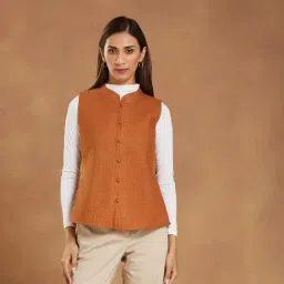 Fabindia Orange Viscose Silk Reversible Jacket-picture-6