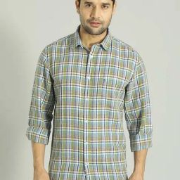 Indian Terrain Green Slim Fit Checked Shirt-picture-22