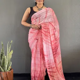 HERE&NOW Tie and Dye Pure Georgette Ready to Wear Saree-image-44