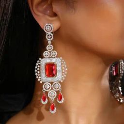 Priyaasi Ruby American Diamond-Studded Contemporary Drop Earring-48